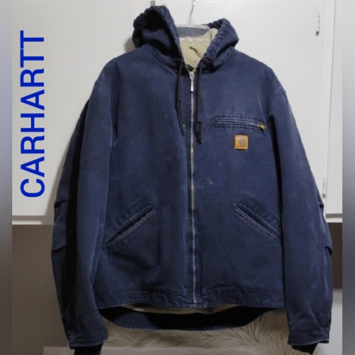 Sale!Carhartt Vintage Navy Blue Sherpa Lined Hooded Detroit Active Jacket (Bx12)